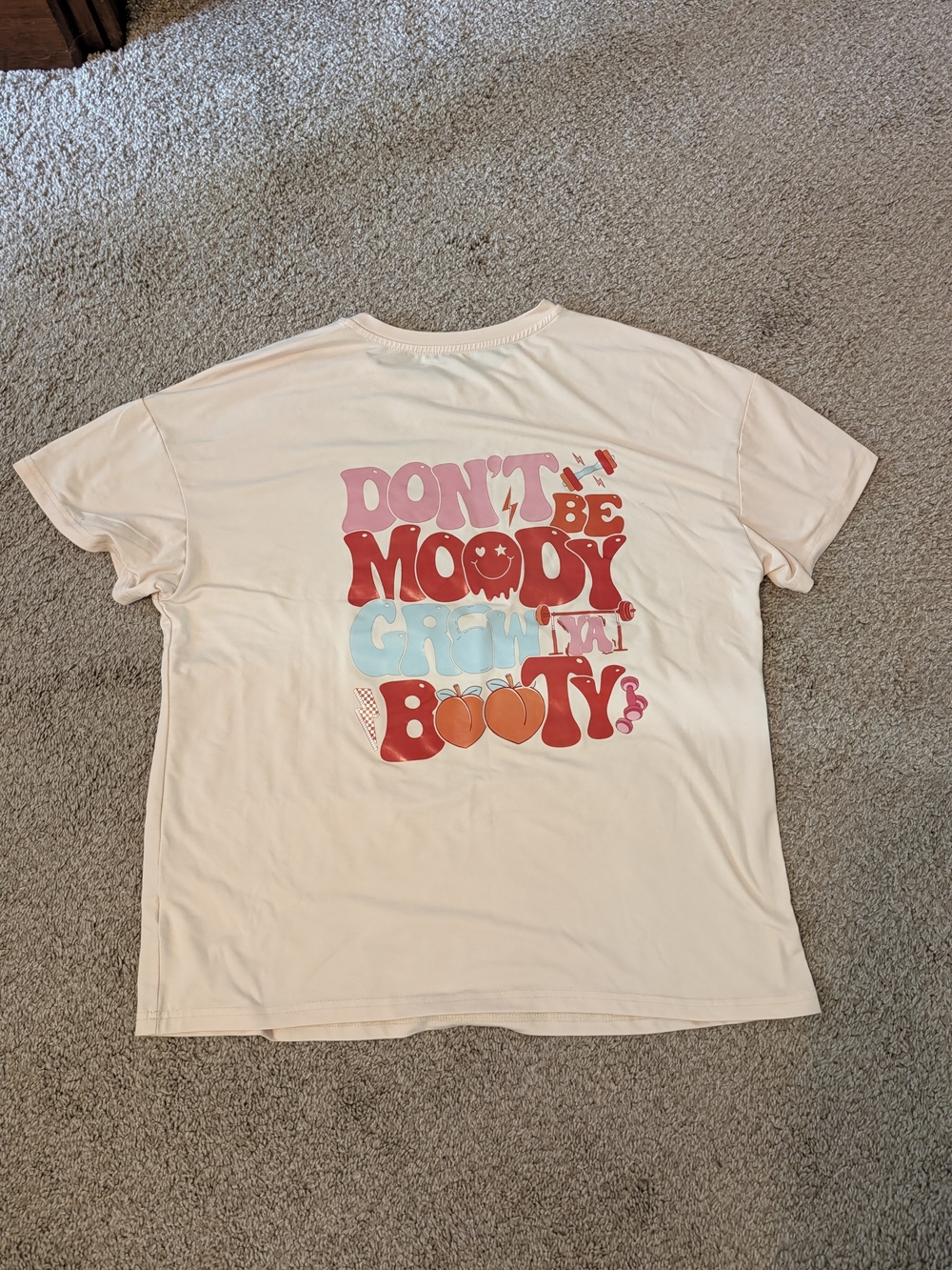 SHEIN Cream Graphic 'Don't Be Moody' Short Sleeve Tee with Multicolor Print